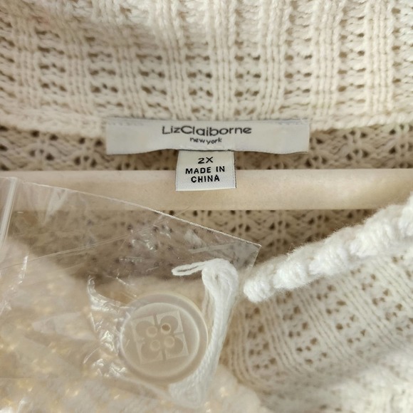 Liz Claiborne Chunky Knit White Long Sweater Cardigan Size 2X NWOT‎ - Picture 11 of 11